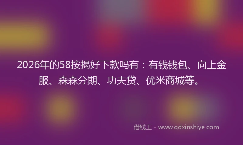 2026年的58按揭好下款吗有：有钱钱包、向上金服、森森分期、功夫贷、优米商城等。