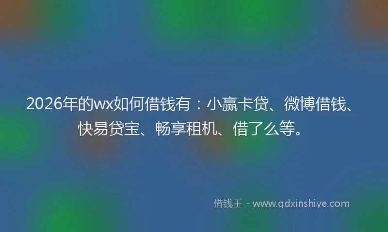 2026年的wx如何借钱有：小赢卡贷、微博借钱、快易贷宝、畅享租机、借了么等。