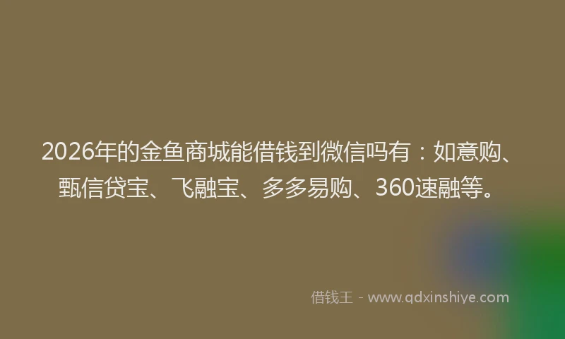 2026年的金鱼商城能借钱到微信吗有：如意购、甄信贷宝、飞融宝、多多易购、360速融等。