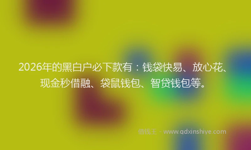 2026年的黑白户必下款有：钱袋快易、放心花、现金秒借融、袋鼠钱包、智贷钱包等。
