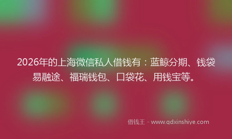 2026年的上海微信私人借钱有：蓝鲸分期、钱袋易融途、福瑞钱包、口袋花、用钱宝等。