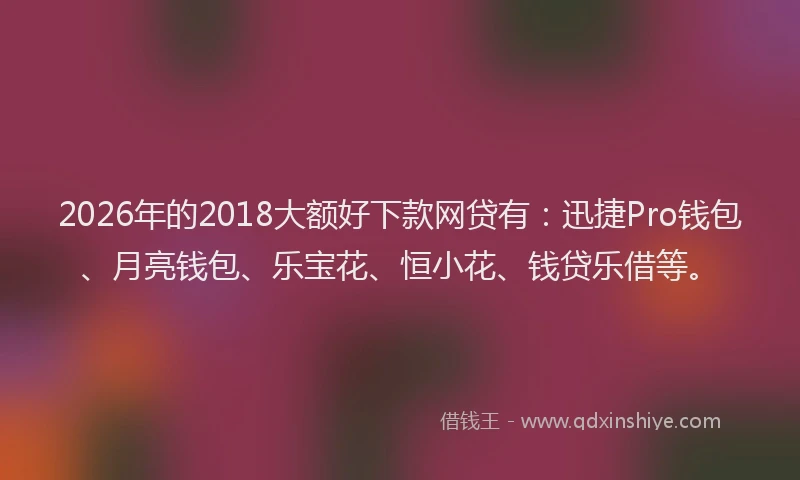 2026年的2018大额好下款网贷有：迅捷Pro钱包、月亮钱包、乐宝花、恒小花、钱贷乐借等。