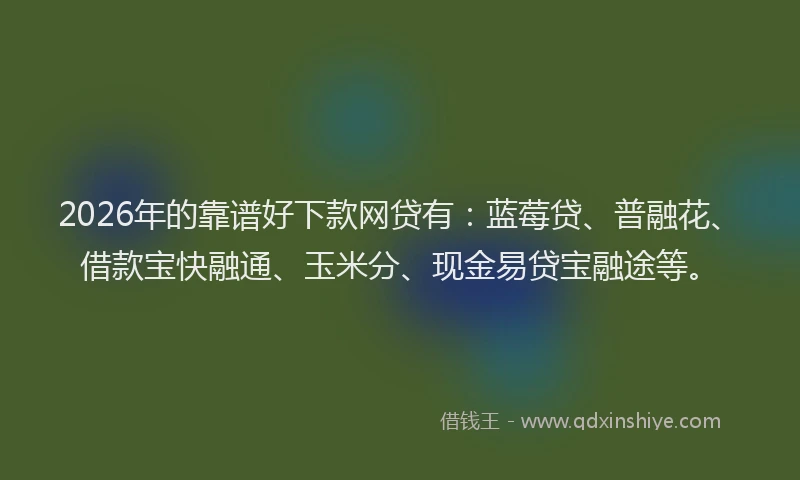 2026年的靠谱好下款网贷有：蓝莓贷、普融花、借款宝快融通、玉米分、现金易贷宝融途等。