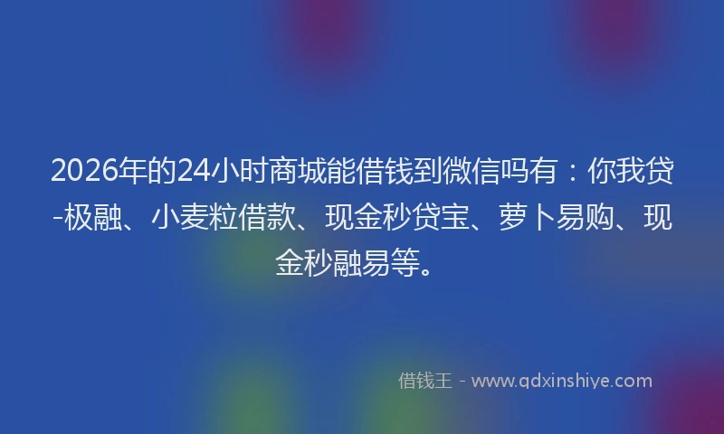 2026年的24小时商城能借钱到微信吗有：你我贷-极融、小麦粒借款、现金秒贷宝、萝卜易购、现金秒融易等。
