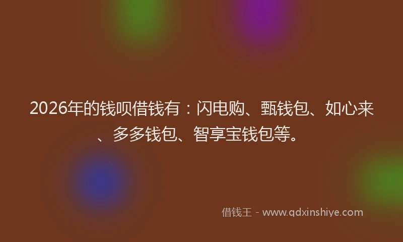 2026年的钱呗借钱有：闪电购、甄钱包、如心来、多多钱包、智享宝钱包等。