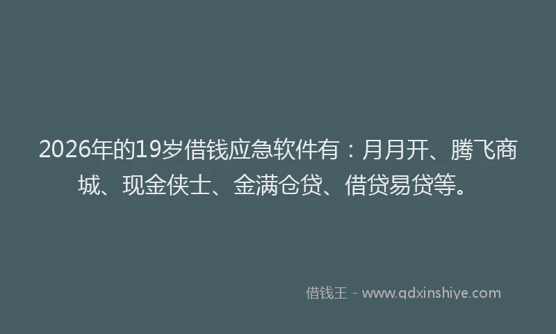 2026年的19岁借钱应急软件有：月月开、腾飞商城、现金侠士、金满仓贷、借贷易贷等。