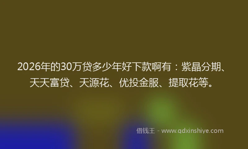 2026年的30万贷多少年好下款啊有：紫晶分期、天天富贷、天源花、优投金服、提取花等。