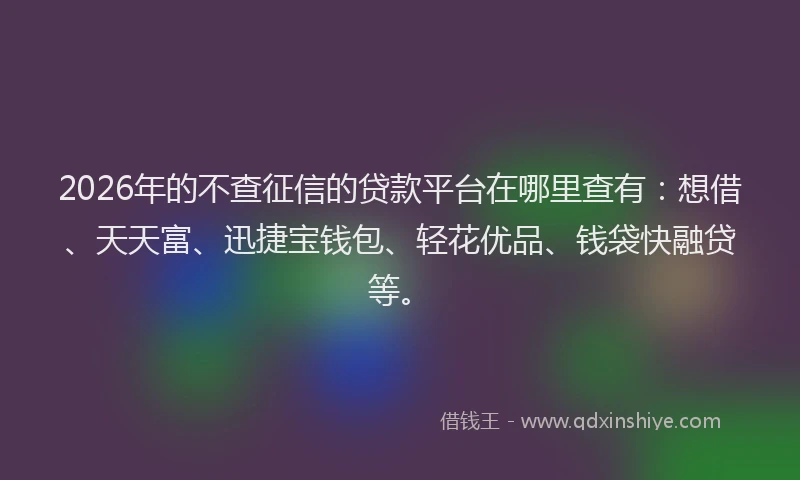2026年的不查征信的贷款平台在哪里查有：想借、天天富、迅捷宝钱包、轻花优品、钱袋快融贷等。