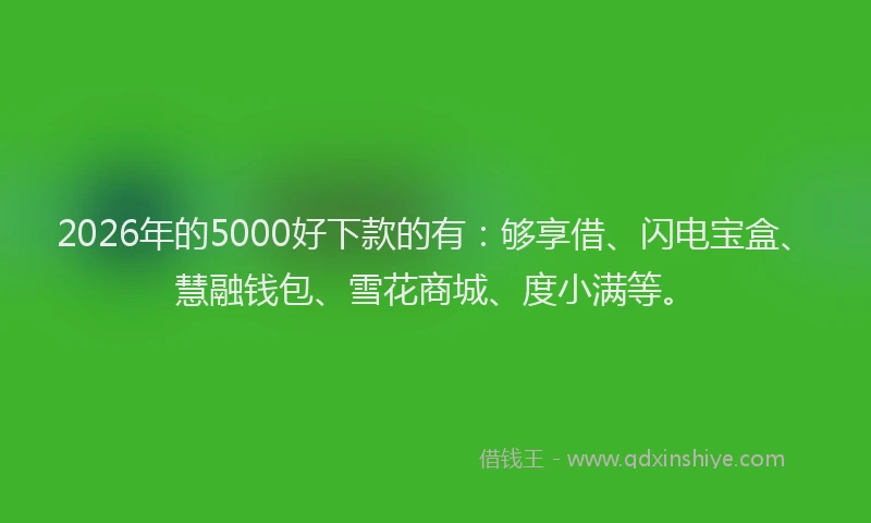 2026年的5000好下款的有：够享借、闪电宝盒、慧融钱包、雪花商城、度小满等。