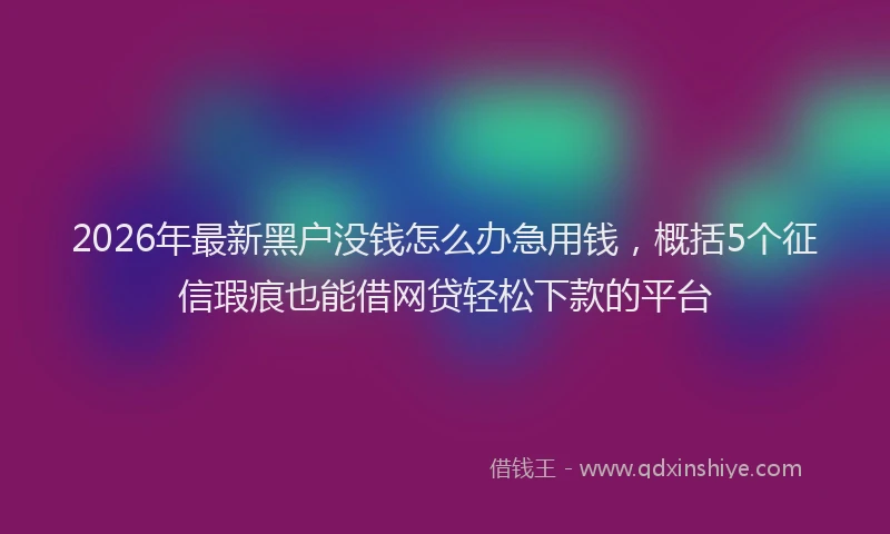 2026年最新黑户没钱怎么办急用钱，概括5个征信瑕疵也能借网贷轻松下款的平台