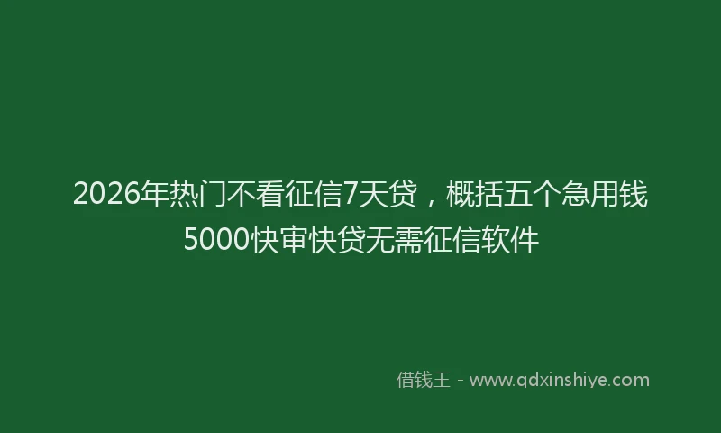 2026年热门不看征信7天贷，概括五个急用钱5000快审快贷无需征信软件