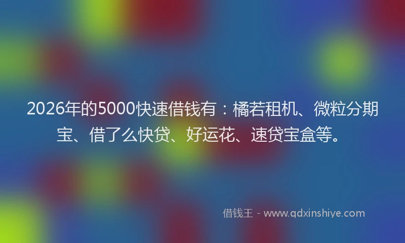 2026年的5000快速借钱有：橘若租机、微粒分期宝、借了么快贷、好运花、速贷宝盒等。
