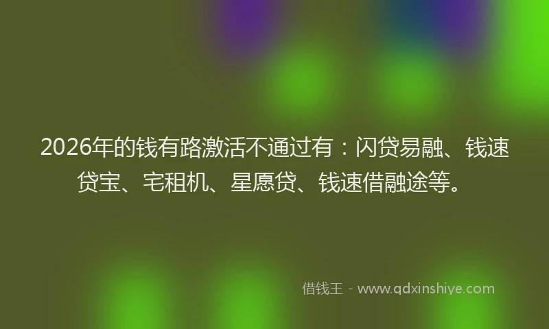 2026年的钱有路激活不通过有：闪贷易融、钱速贷宝、宅租机、星愿贷、钱速借融途等。