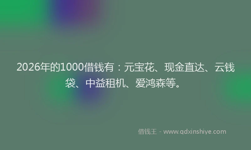 2026年的1000借钱有：元宝花、现金直达、云钱袋、中益租机、爱鸿森等。