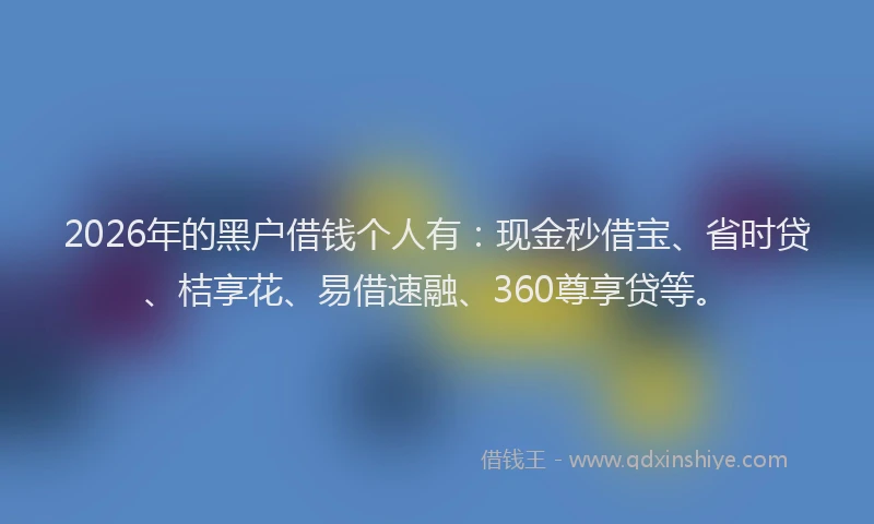 2026年的黑户借钱个人有：现金秒借宝、省时贷、桔享花、易借速融、360尊享贷等。