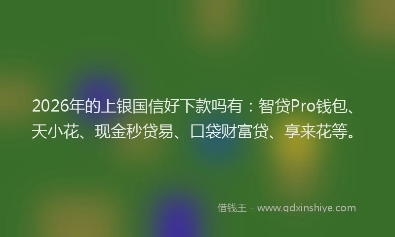 2026年的上银国信好下款吗有：智贷Pro钱包、天小花、现金秒贷易、口袋财富贷、享来花等。