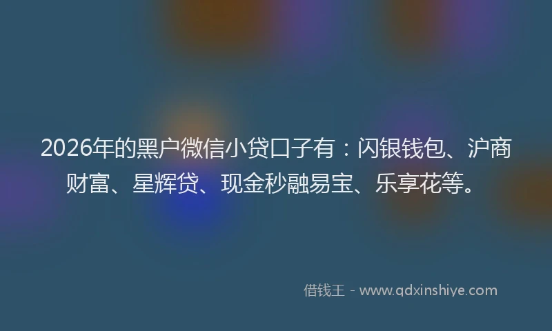 2026年的黑户微信小贷口子有：闪银钱包、沪商财富、星辉贷、现金秒融易宝、乐享花等。