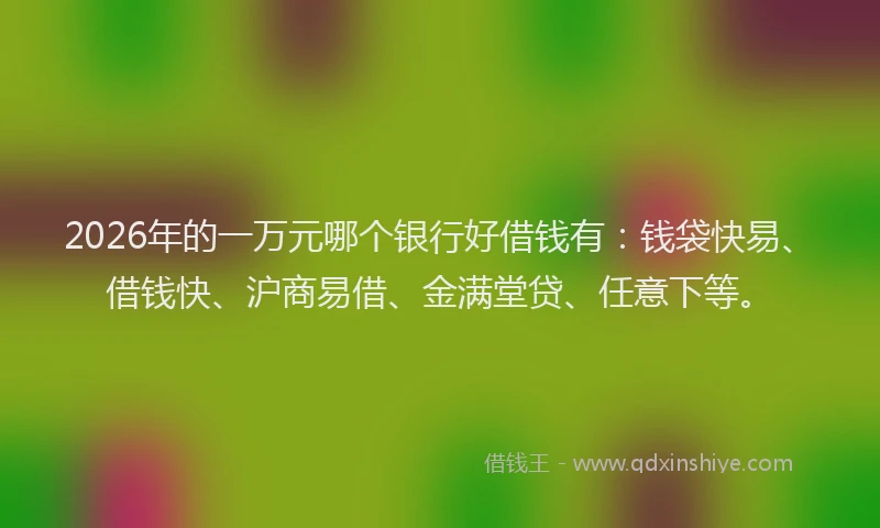 2026年的一万元哪个银行好借钱有：钱袋快易、借钱快、沪商易借、金满堂贷、任意下等。