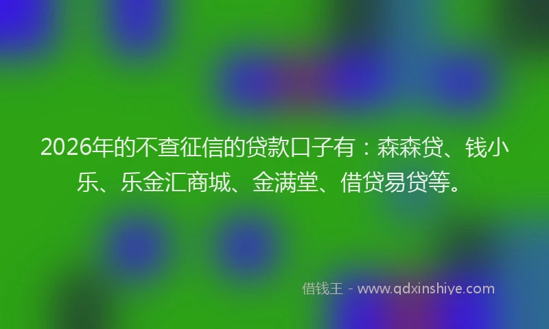 2026年的不查征信的贷款口子有：森森贷、钱小乐、乐金汇商城、金满堂、借贷易贷等。