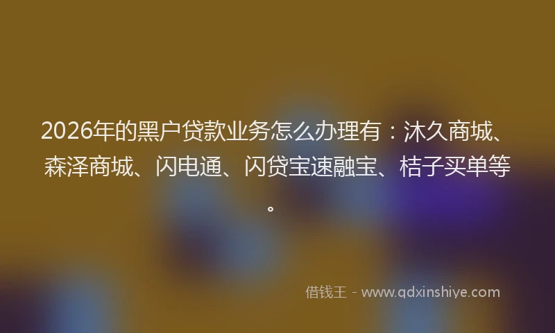 2026年的黑户贷款业务怎么办理有：沐久商城、森泽商城、闪电通、闪贷宝速融宝、桔子买单等。
