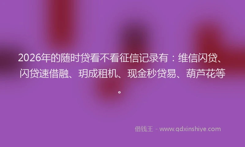 2026年的随时贷看不看征信记录有：维信闪贷、闪贷速借融、玥成租机、现金秒贷易、葫芦花等。
