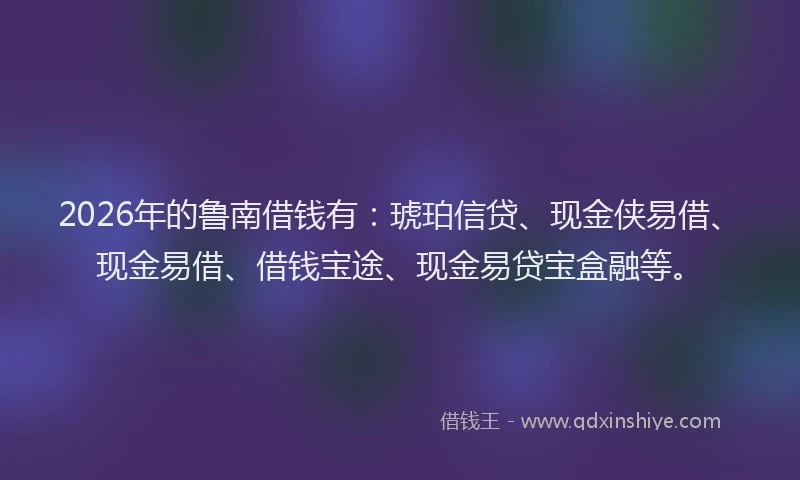 2026年的鲁南借钱有：琥珀信贷、现金侠易借、现金易借、借钱宝途、现金易贷宝盒融等。
