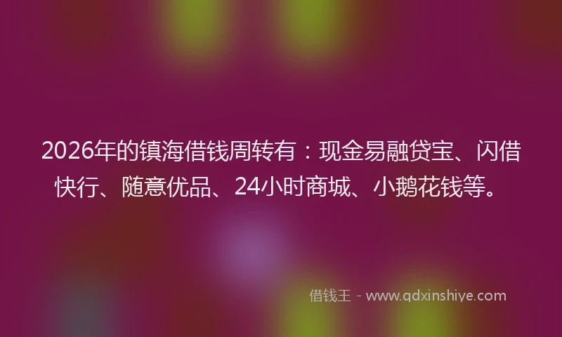2026年的镇海借钱周转有：现金易融贷宝、闪借快行、随意优品、24小时商城、小鹅花钱等。