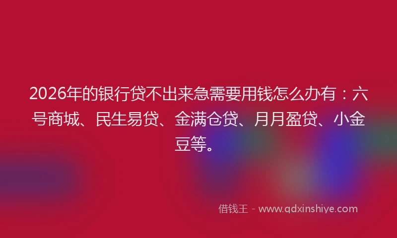 2026年的银行贷不出来急需要用钱怎么办有：六号商城、民生易贷、金满仓贷、月月盈贷、小金豆等。