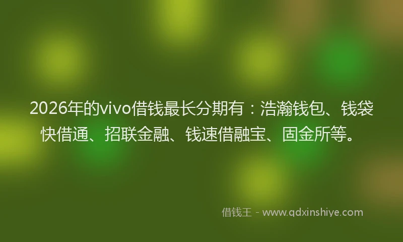 2026年的vivo借钱最长分期有：浩瀚钱包、钱袋快借通、招联金融、钱速借融宝、固金所等。