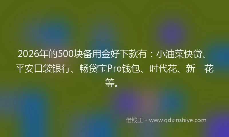 2026年的500块备用金好下款有：小油菜快贷、平安口袋银行、畅贷宝Pro钱包、时代花、新一花等。