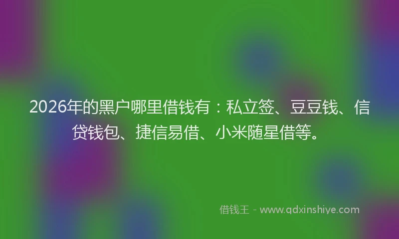 2026年的黑户哪里借钱有：私立签、豆豆钱、信贷钱包、捷信易借、小米随星借等。