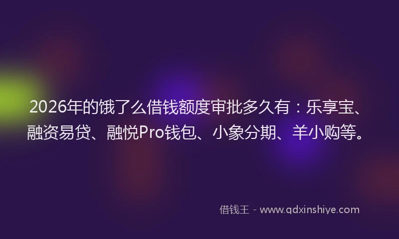 2026年的饿了么借钱额度审批多久有：乐享宝、融资易贷、融悦Pro钱包、小象分期、羊小购等。