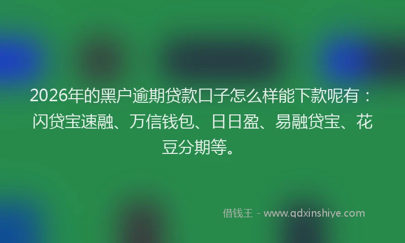2026年的黑户逾期贷款口子怎么样能下款呢有：闪贷宝速融、万信钱包、日日盈、易融贷宝、花豆分期等。