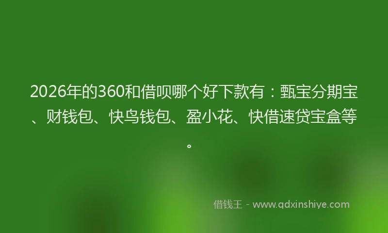 2026年的360和借呗哪个好下款有：甄宝分期宝、财钱包、快鸟钱包、盈小花、快借速贷宝盒等。