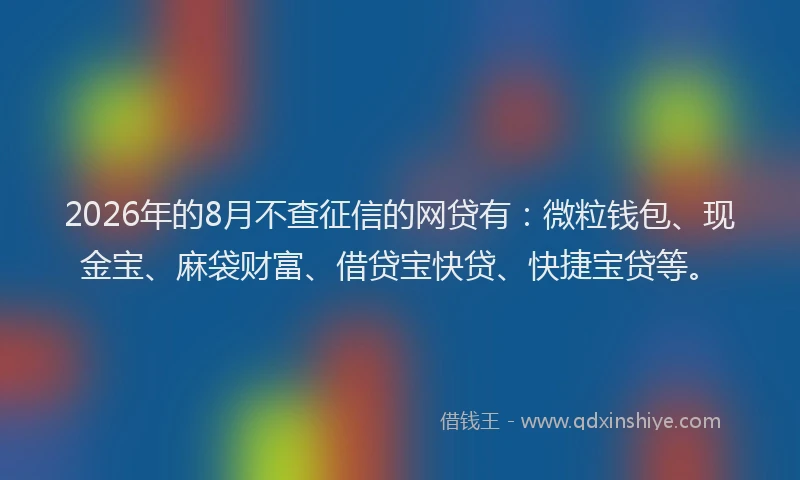2026年的8月不查征信的网贷有：微粒钱包、现金宝、麻袋财富、借贷宝快贷、快捷宝贷等。