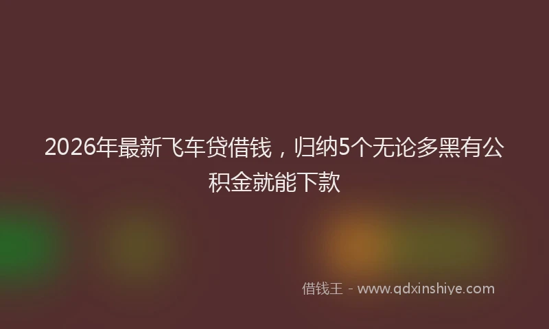 2026年最新飞车贷借钱，归纳5个无论多黑有公积金就能下款