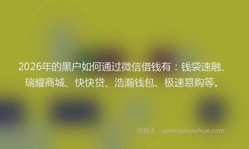 2026年的黑户如何通过微信借钱有：钱袋速融、瑞耀商城、快快贷、浩瀚钱包、极速易购等。