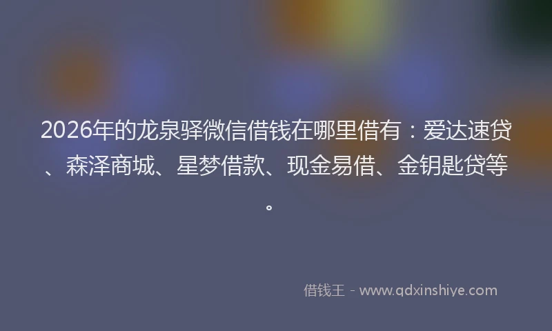 2026年的龙泉驿微信借钱在哪里借有：爱达速贷、森泽商城、星梦借款、现金易借、金钥匙贷等。