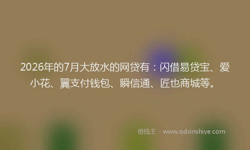 2026年的7月大放水的网贷有：闪借易贷宝、爱小花、翼支付钱包、瞬信通、匠也商城等。