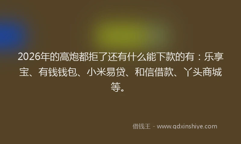 2026年的高炮都拒了还有什么能下款的有：乐享宝、有钱钱包、小米易贷、和信借款、丫头商城等。