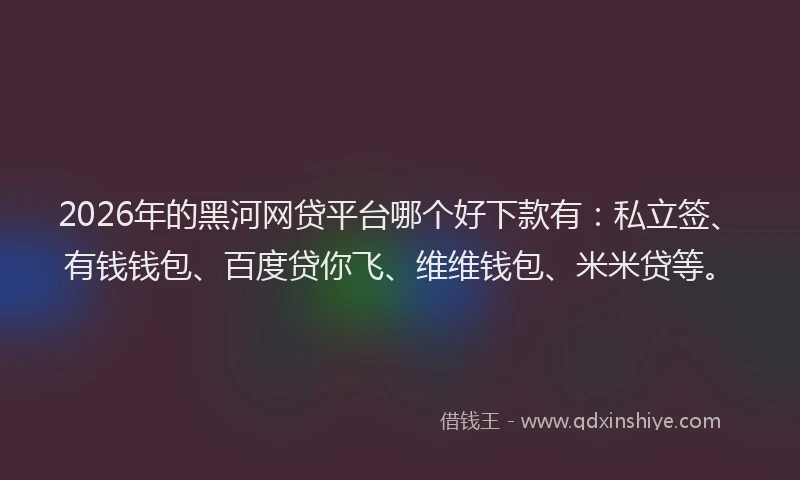 2026年的黑河网贷平台哪个好下款有：私立签、有钱钱包、百度贷你飞、维维钱包、米米贷等。