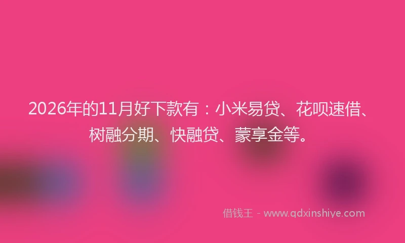 2026年的11月好下款有：小米易贷、花呗速借、树融分期、快融贷、蒙享金等。