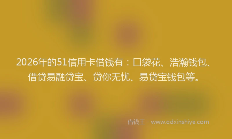 2026年的51信用卡借钱有：口袋花、浩瀚钱包、借贷易融贷宝、贷你无忧、易贷宝钱包等。