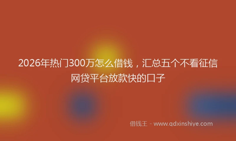 2026年热门300万怎么借钱，汇总五个不看征信网贷平台放款快的口子