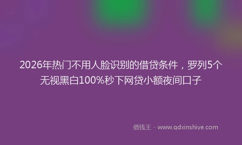 2026年热门不用人脸识别的借贷条件，罗列5个无视黑白100%秒下网贷小额夜间口子