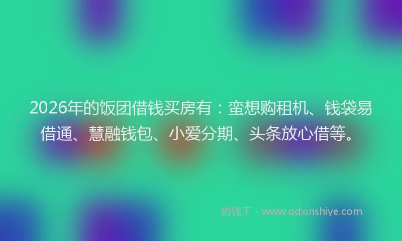 2026年的饭团借钱买房有：蛮想购租机、钱袋易借通、慧融钱包、小爱分期、头条放心借等。