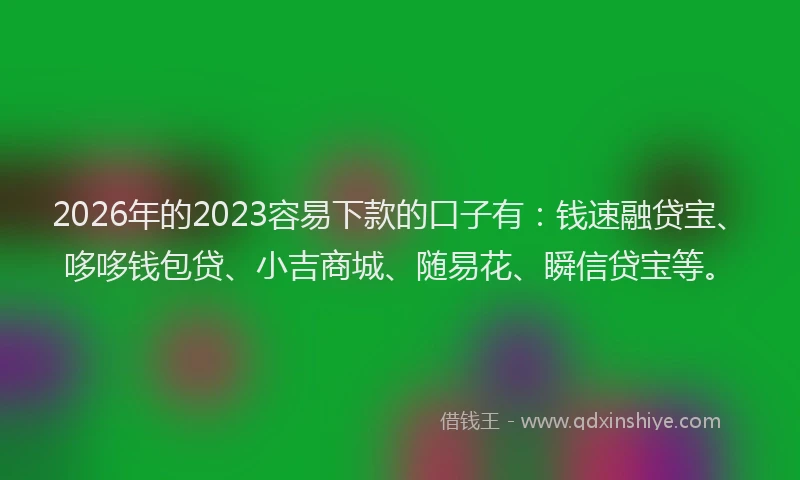 2026年的2023容易下款的口子有：钱速融贷宝、哆哆钱包贷、小吉商城、随易花、瞬信贷宝等。