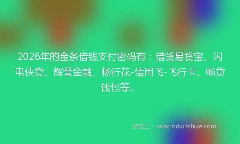 2026年的金条借钱支付密码有：借贷易贷宝、闪电侠贷、辉誉金融、畅行花-信用飞-飞行卡、畅贷钱包等。