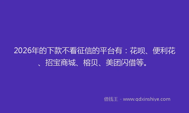 2026年的下款不看征信的平台有：花呗、便利花、招宝商城、榕贝、美团闪借等。