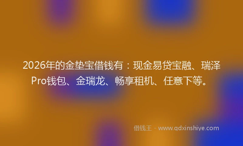 2026年的金垫宝借钱有：现金易贷宝融、瑞泽Pro钱包、金瑞龙、畅享租机、任意下等。